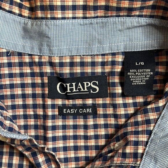Chaps Mens size Large Dress shirt Easy Care Blue Red Plaid Button Down wedding - Picture 3 of 4